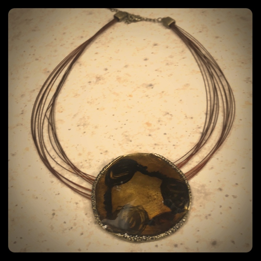 Choker metal pendant on metal wires